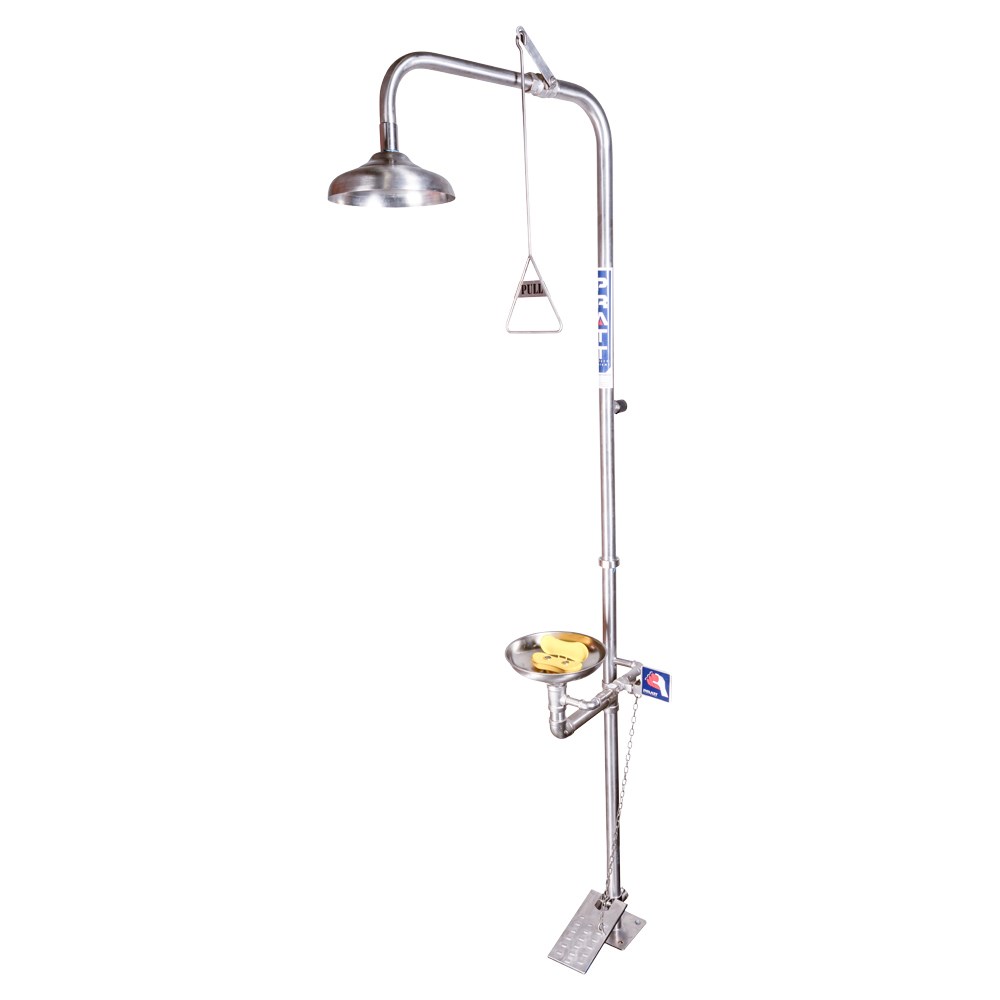 Combination 316SS Shower Single Nozzle Eye Wash With Bowl and Foot Treadle